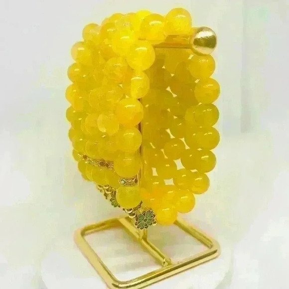 Yellow Agate Bracelet With a Blue Flower - Picture 3 of 8